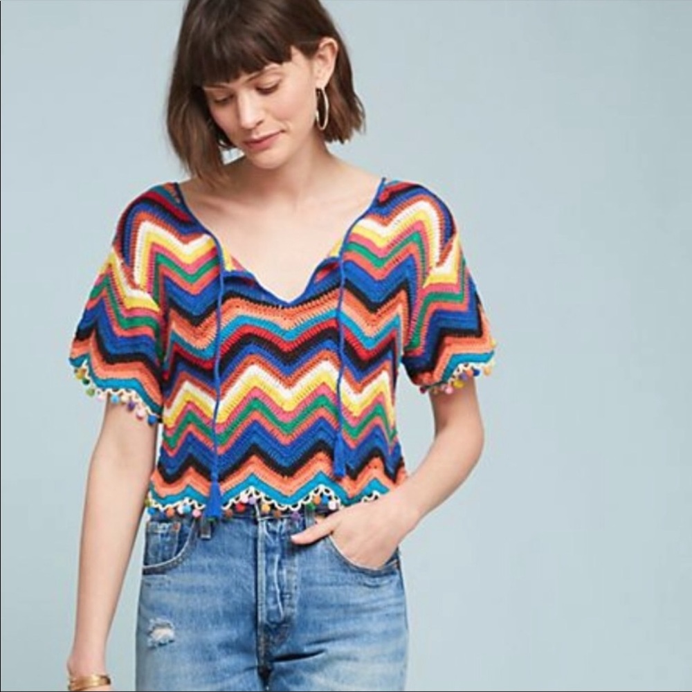 Anthropologie Farm Rio crochet crop top